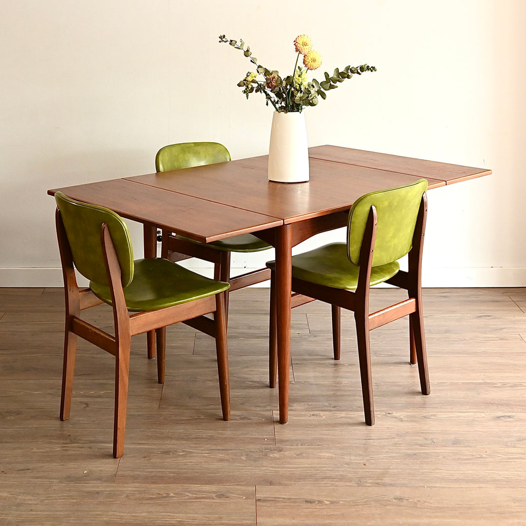 3x Mid Century Green Vinyl Dining Chairs by Elite