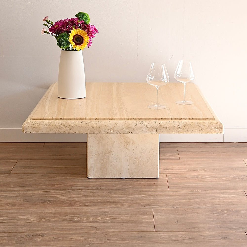 Large Vintage Square Travertine Coffee Table
