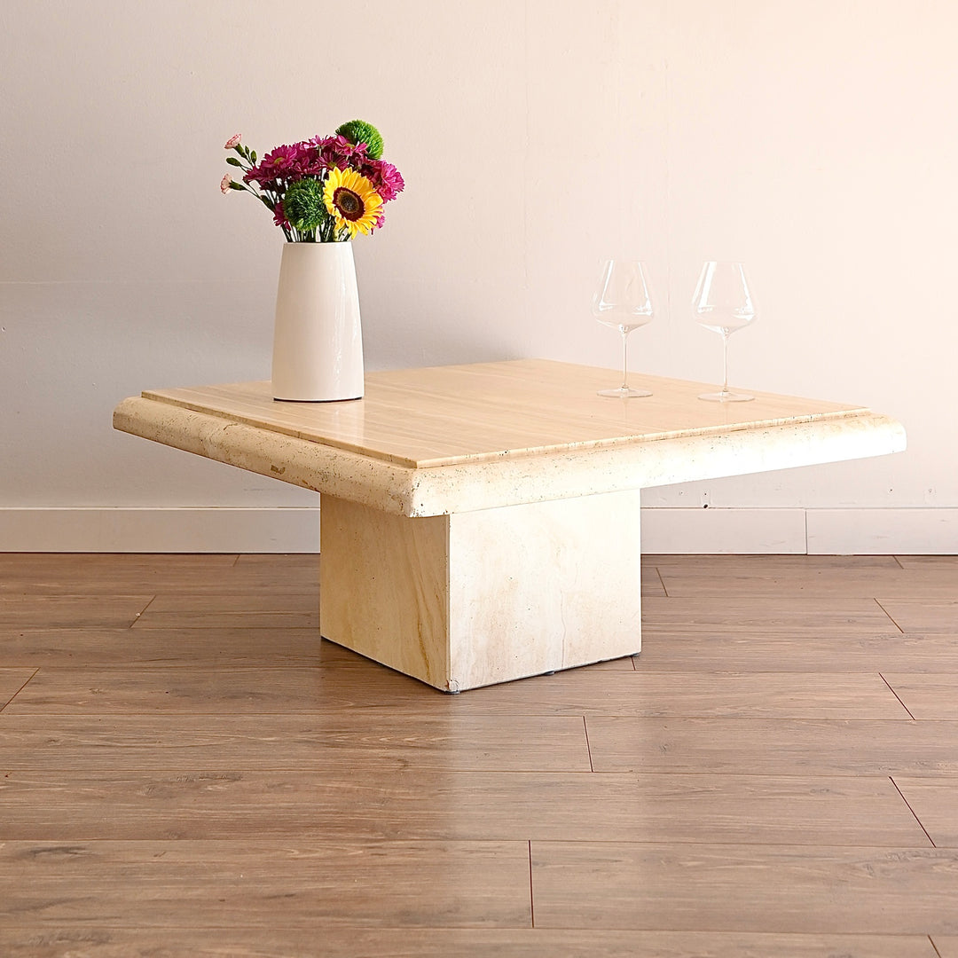 Large Vintage Square Travertine Coffee Table