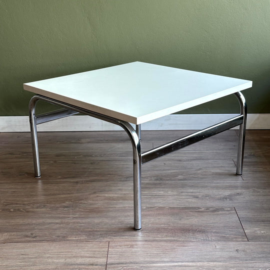 Retro Coffee Tables White Laminate and Curved Chrome