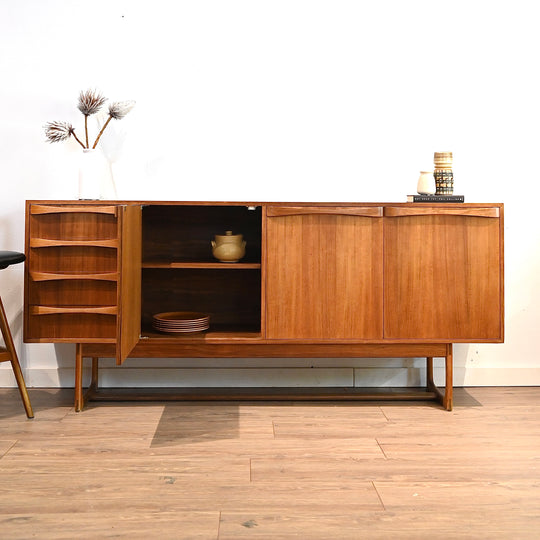 Mid Century Teak Sleigh Leg Sideboard Buffet designed by Gerald Easden for Rodd Furniture