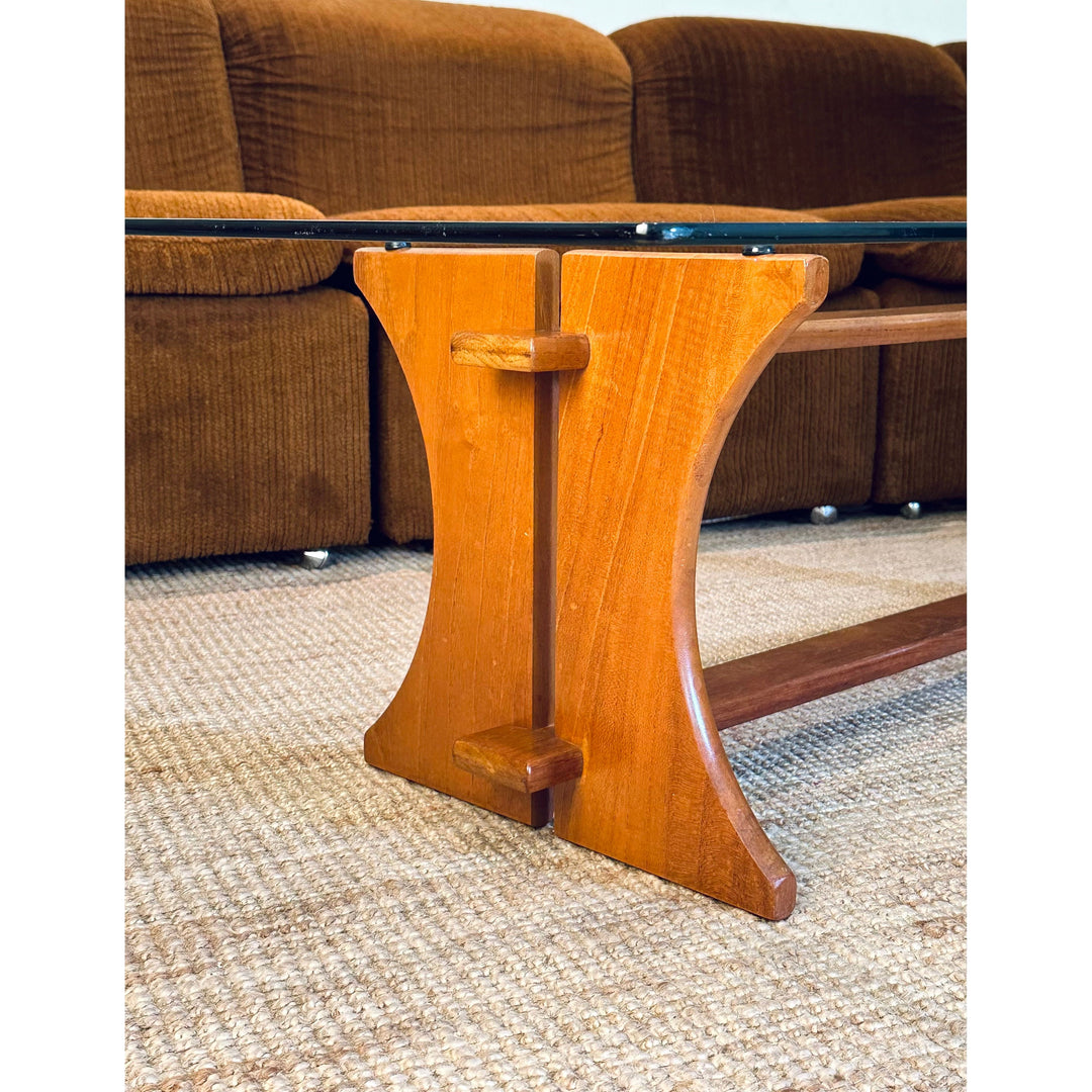 Mid century vintage TH Brown teak and glass “Virgo” coffee table