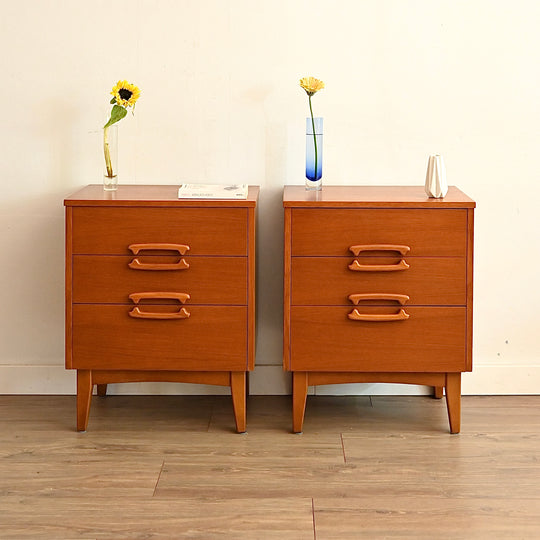 Mid Century Teak Bedside Table Pair by Reliance