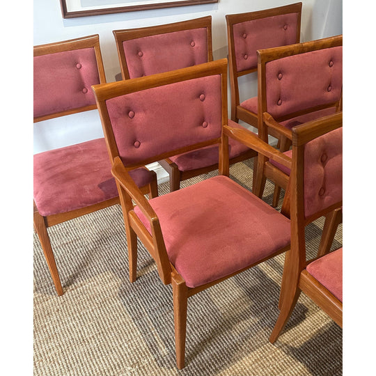 6 x Mid Century Teak Button Back Dining Chairs with Dusty Pink Upholstery by Parker