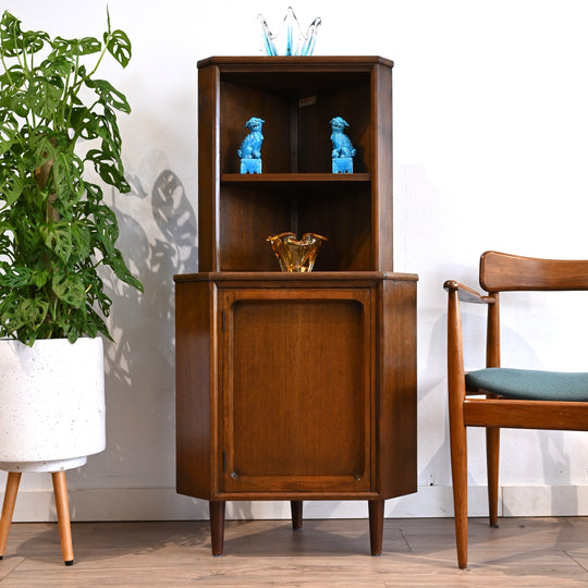 Mid Century Walnut Sideboard Corner Cabinet Bookshelf by Chiswell