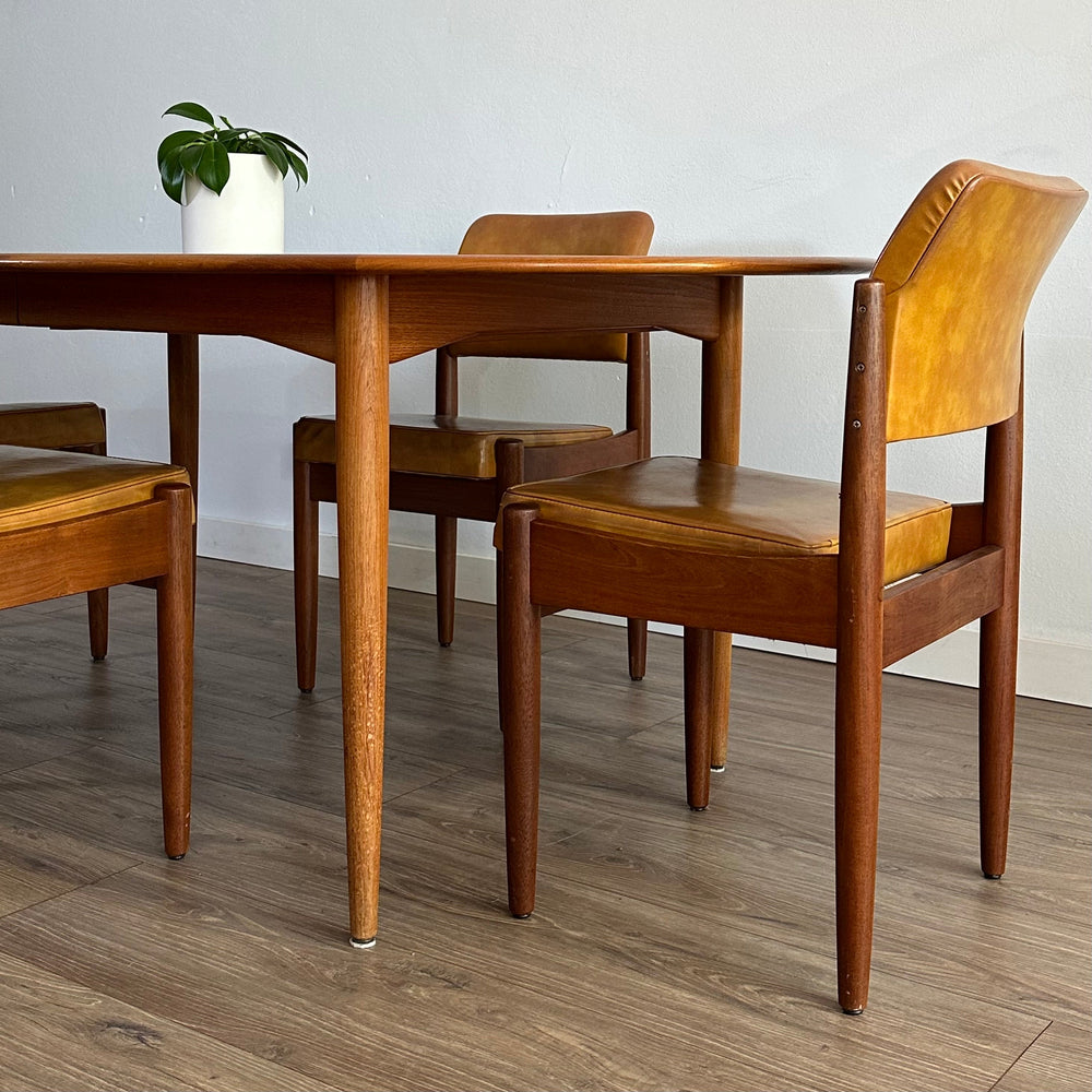 4 x Mid Century Teak Mustard Vinyl Dining Chairs by Chiswell