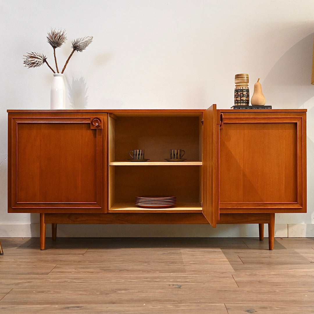 Mid Century Teak Sideboard Buffet LP Record Cabinet by Burgess