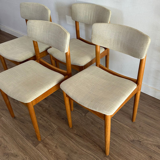 4 x Mid Century Teak Beige Upholstery Dining Chairs by Chiswell