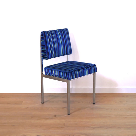 Mid Century Retro Blue Striped Velvet and Chrome Dining Set by ULTRA
