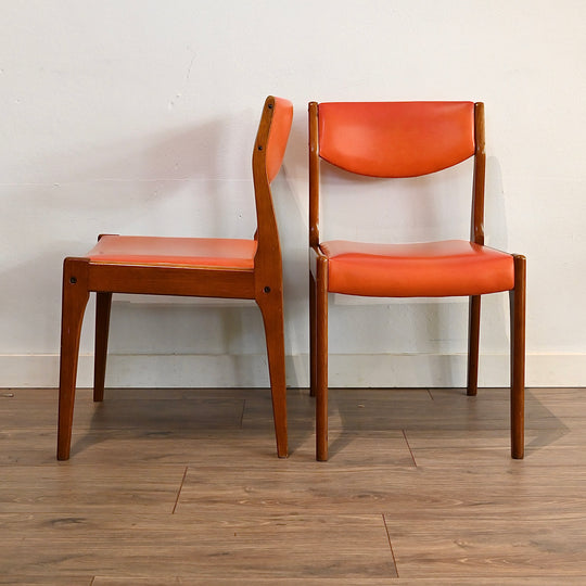 Mid Century Teak Orange Vinyl Dining Chairs