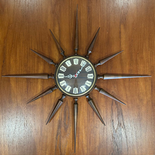 Mid Century Teak Starburst / Sunburst Wall Clock with Junghans mechanism