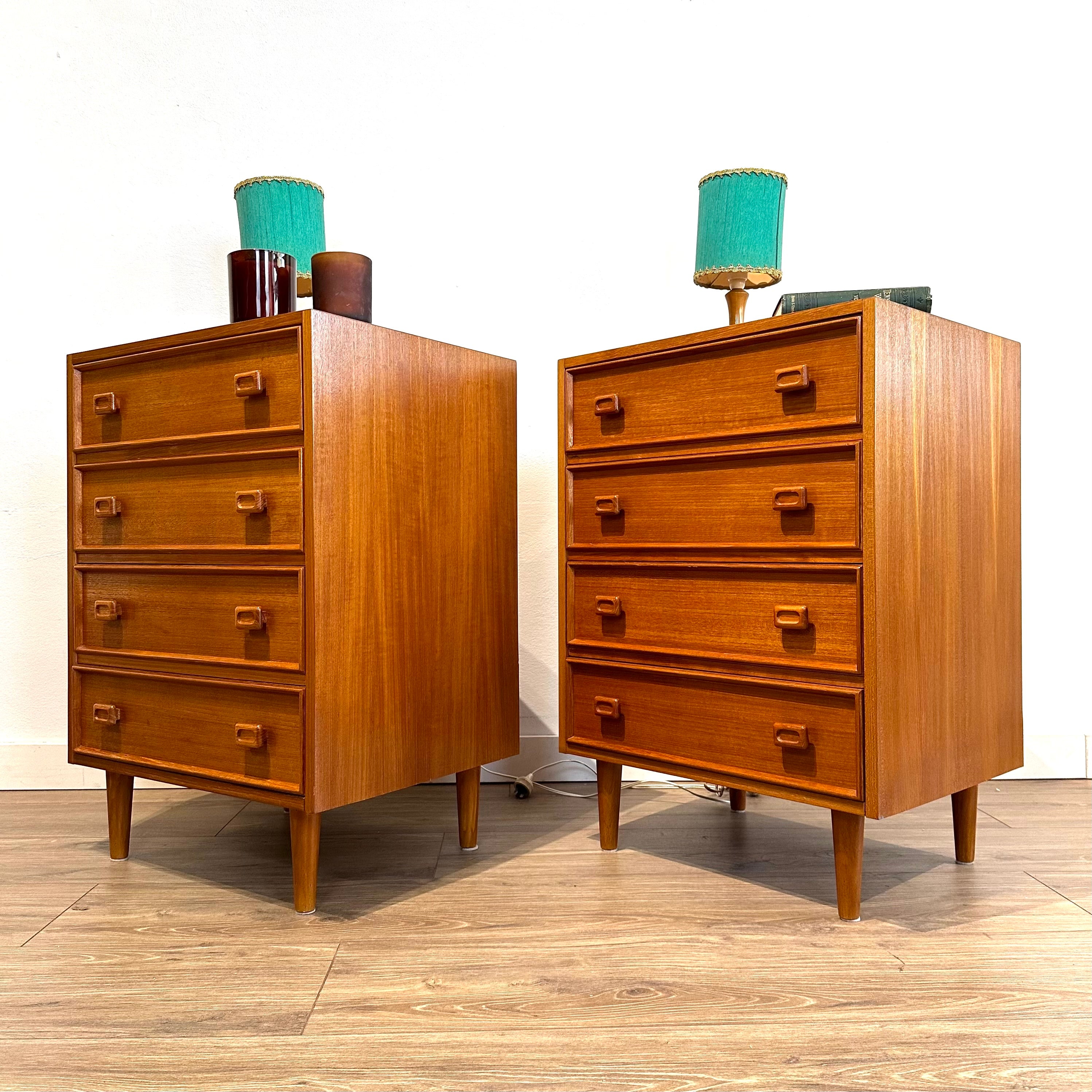 Mid Century Parker Teak Bedside Tables Drawers