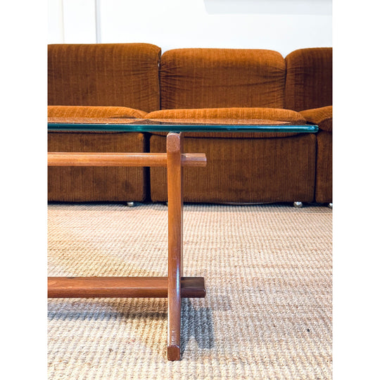 Mid century vintage TH Brown teak and glass “Virgo” coffee table