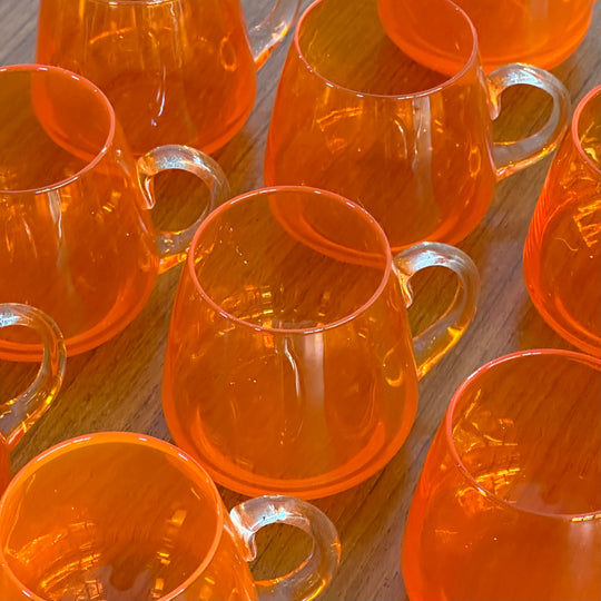 1970s Orange Glass Punch Bowl Set