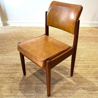 4 x Mid Century Teak Mustard Vinyl Dining Chairs by Chiswell