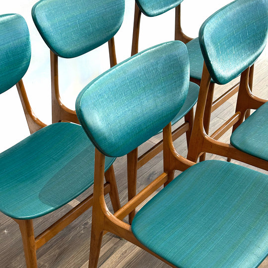 5x Mid Century Teal Dining Chairs by Elite