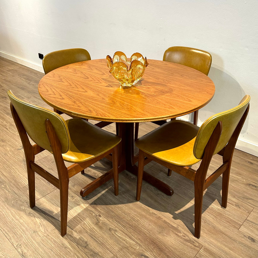 4x Mid Century Teak Mustard Vinyl Dining Chairs by Elite