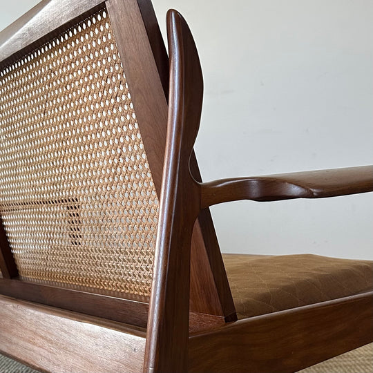 Mid Century 2 seater rattan and teak lounge by Fler - customise with warwick upholstery 