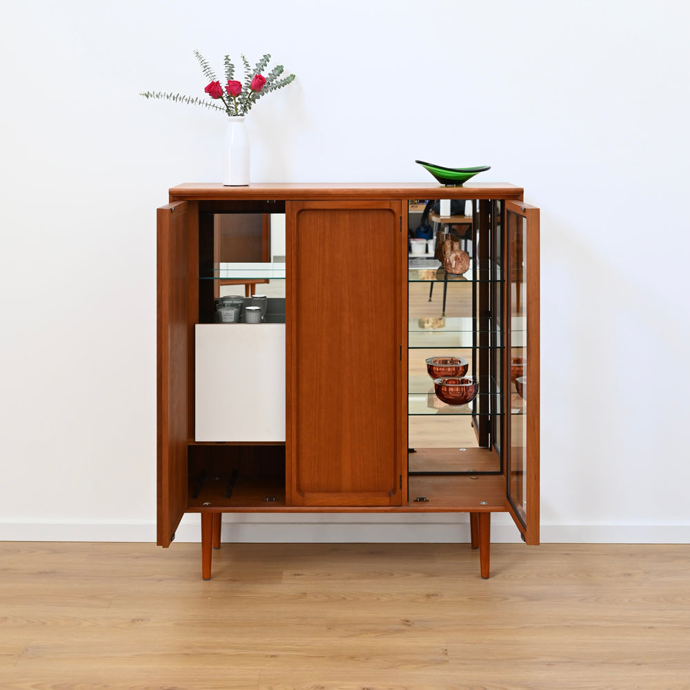 Mid Century Teak Sideboard Credenza Display Bar Cabinet by Chiswell