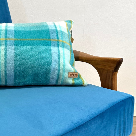 Vintage Blanket Throw Cushion - blue wool