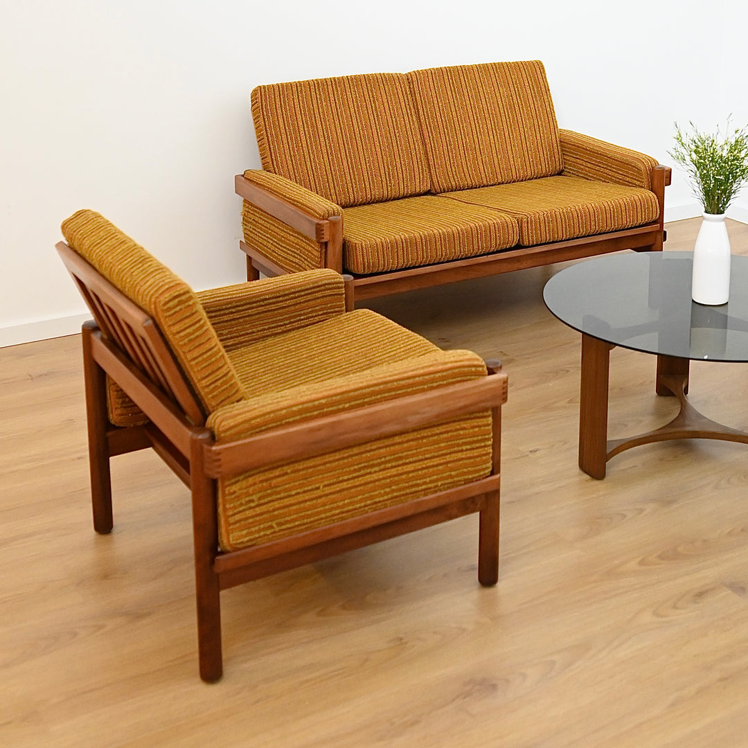 Rare Danish Deluxe "Rifka" Lounge Suite - Blackwood Frames and Original Mustard Upholstery