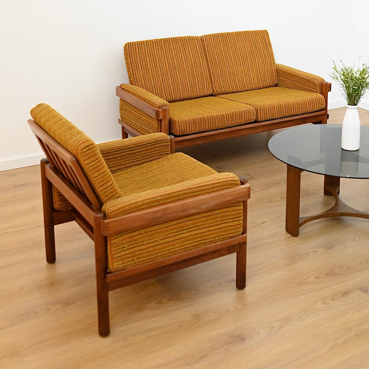 Rare Danish Deluxe "Rifka" Lounge Suite - Blackwood Frames and Original Mustard Upholstery