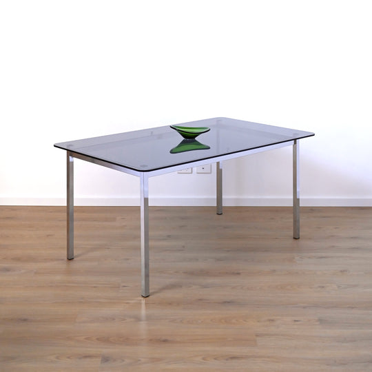 Mid Century Retro Blue Striped Velvet and Chrome Dining Set by ULTRA