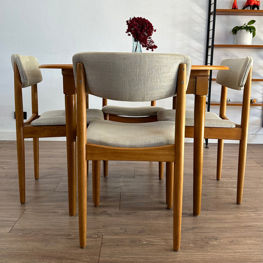 4 x Mid Century Teak Beige Upholstery Dining Chairs by Chiswell