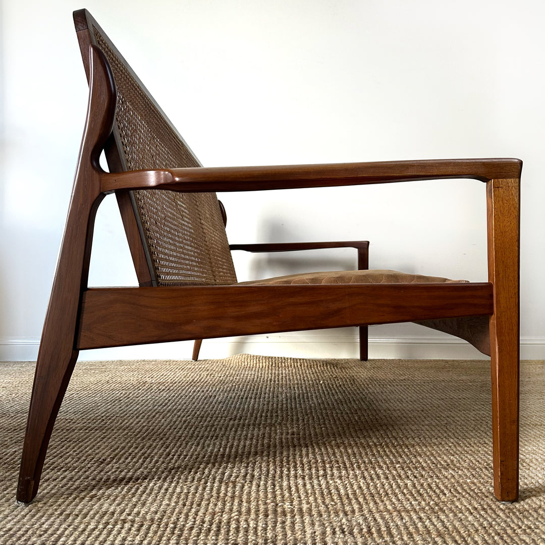 Mid Century 2 seater rattan and teak lounge by Fler - customise with warwick upholstery 