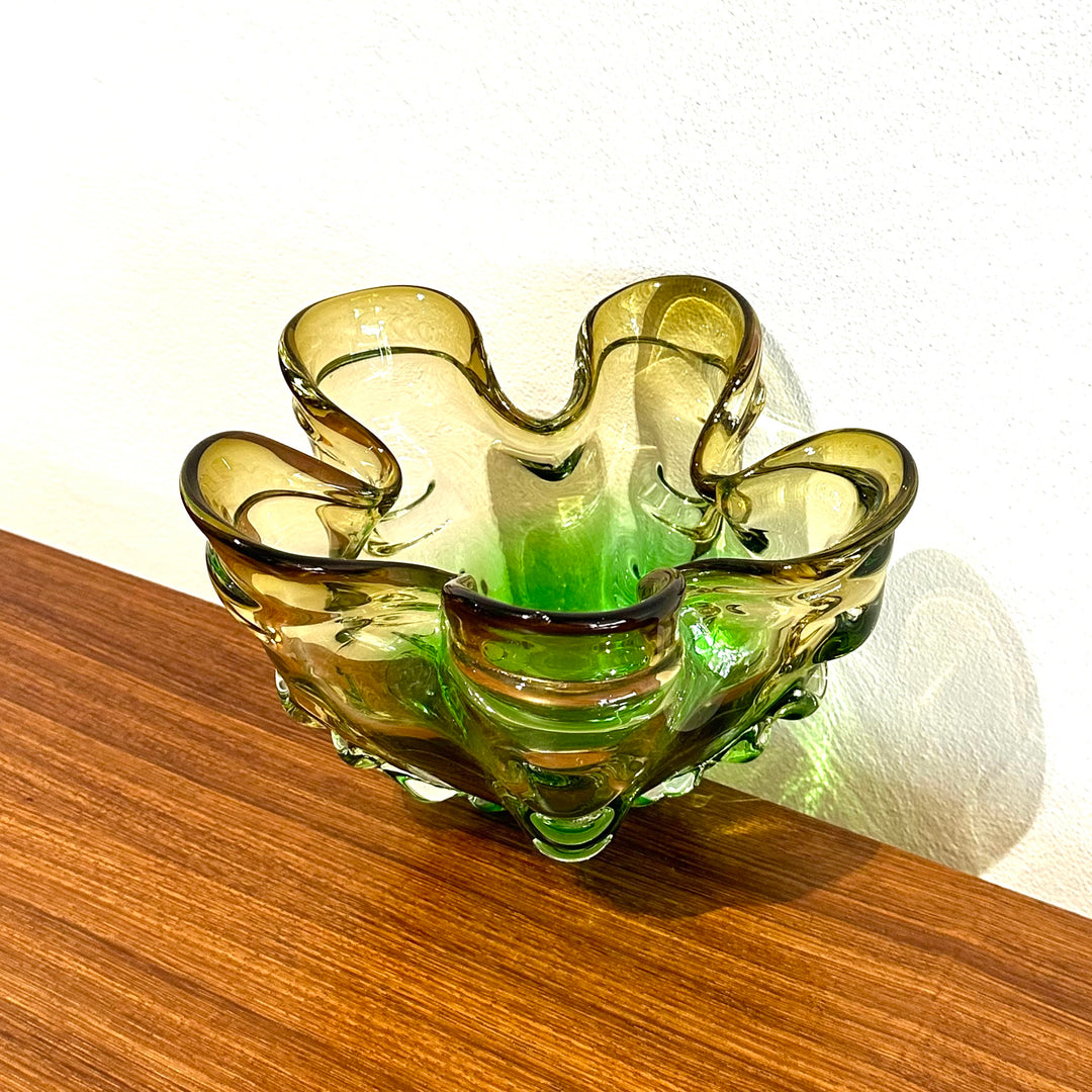 Mid Century Art Glass Vase Bowl from Japan