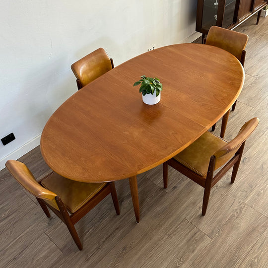 Parker Teak Mid Century Oval Double Extendable Dining Table