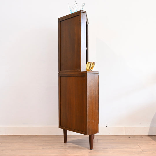 Mid Century Walnut Sideboard Corner Cabinet Bookshelf by Chiswell