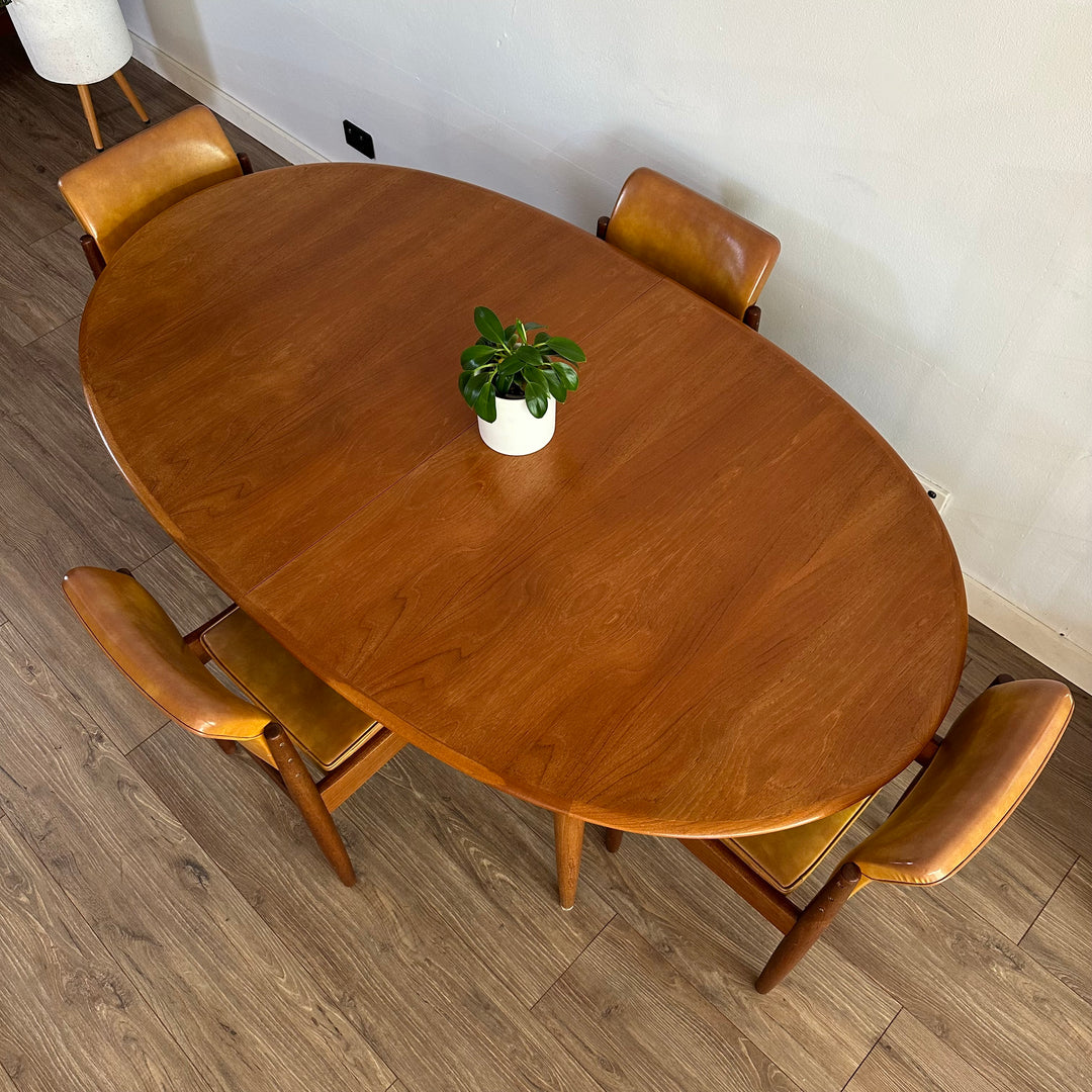 Parker Teak Mid Century Oval Double Extendable Dining Table