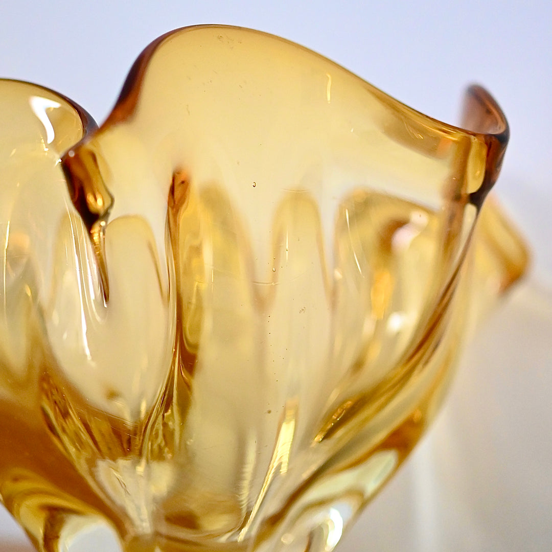 Mid Century Art Glass Vase Handkerchief Bowl Pair