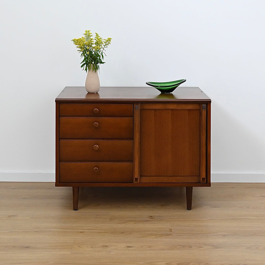 Mid Century Walnut Storage Cabinet with Drawers by MobilStil Varese Italy