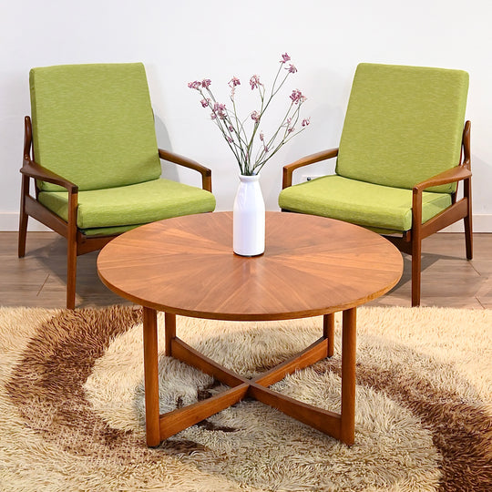 Mid Century Teak “Sundial” Coffee Table by Parker Furniture