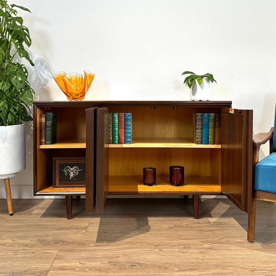 Mid Century Walnut Sideboard LP Record Cabinet by Chiswell