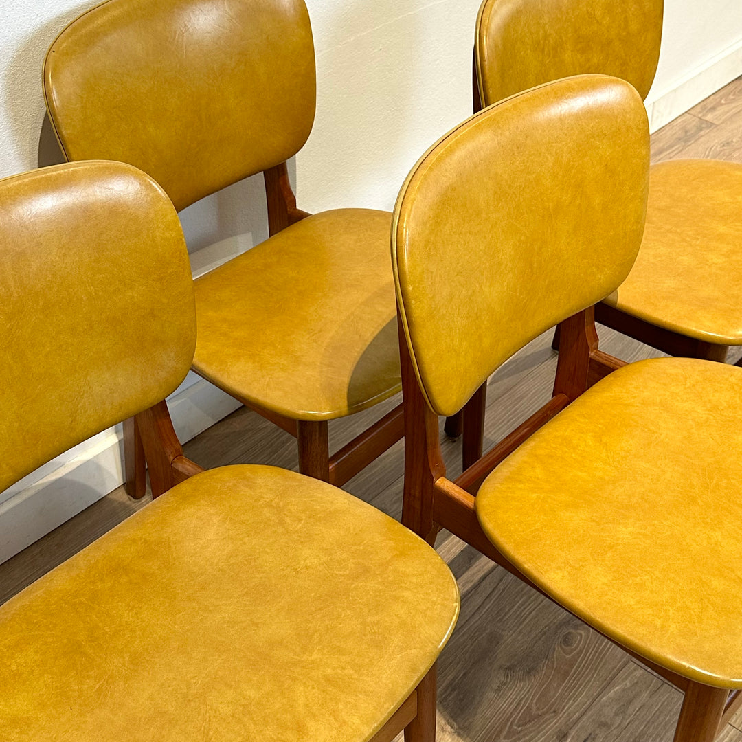 4x Mid Century Teak Mustard Vinyl Dining Chairs by Elite