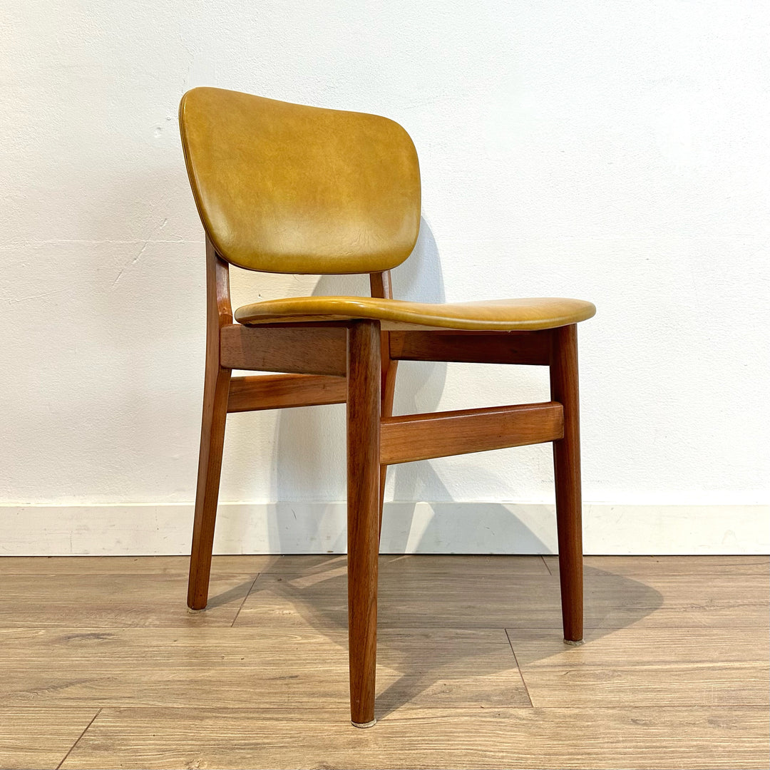 4x Mid Century Teak Mustard Vinyl Dining Chairs by Elite