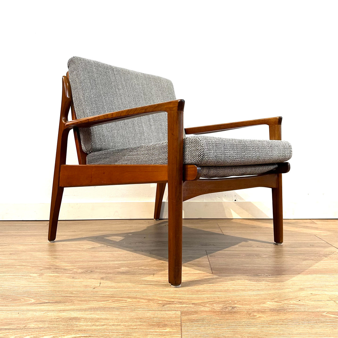 Mid Century Teak Occasional low back Armchair by Fler - custom Warwick upholstery