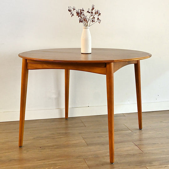 Mid Century Teak Round Extendable Dining Table