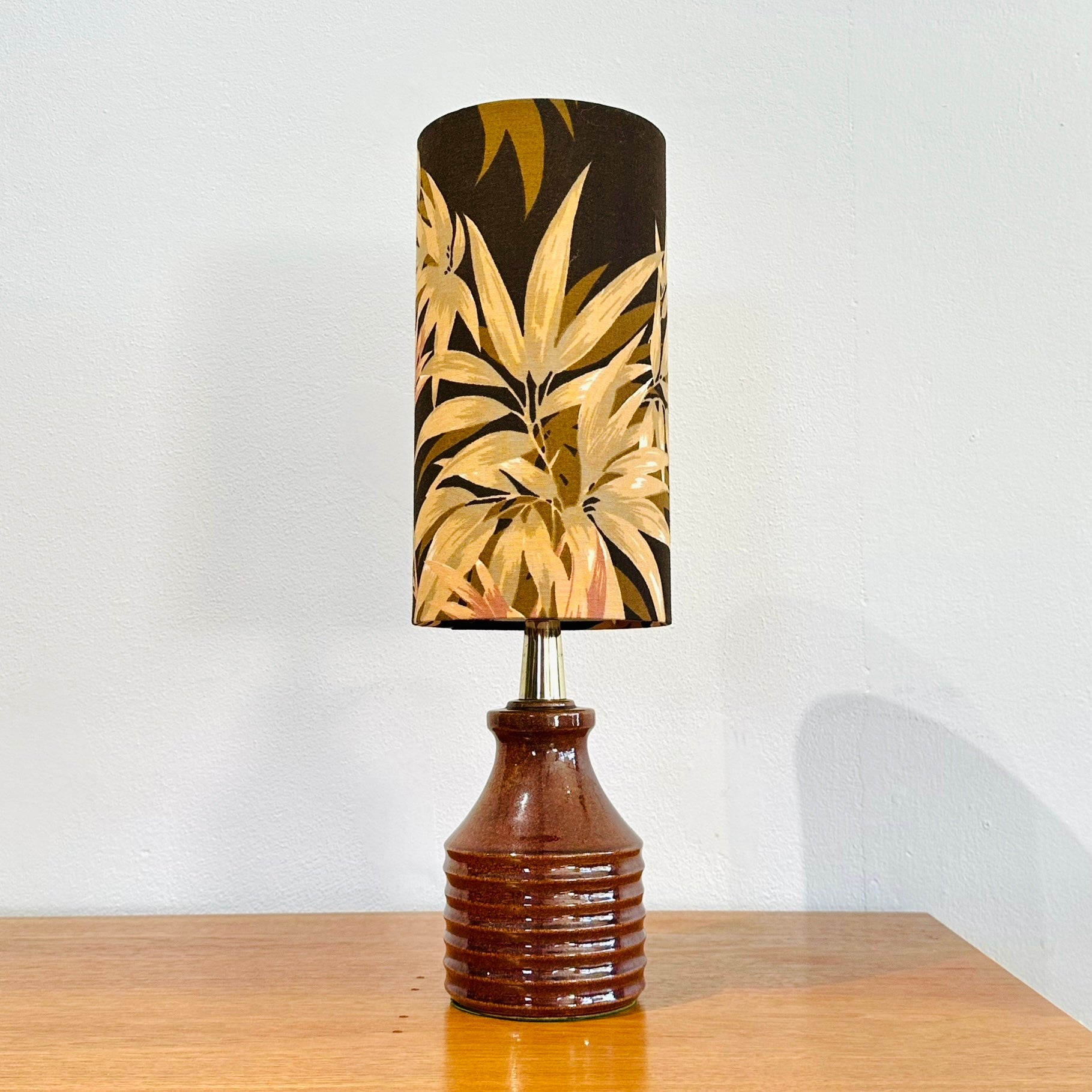 Mid Century West German Vase with Vintage Fabric Shade