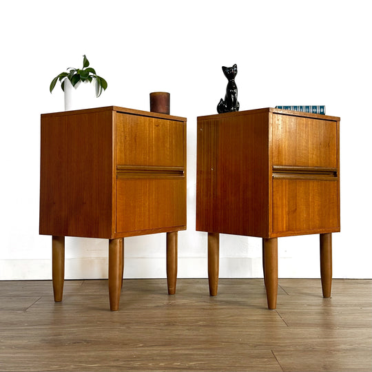 Mid Century Teak bedside tables by reliance 