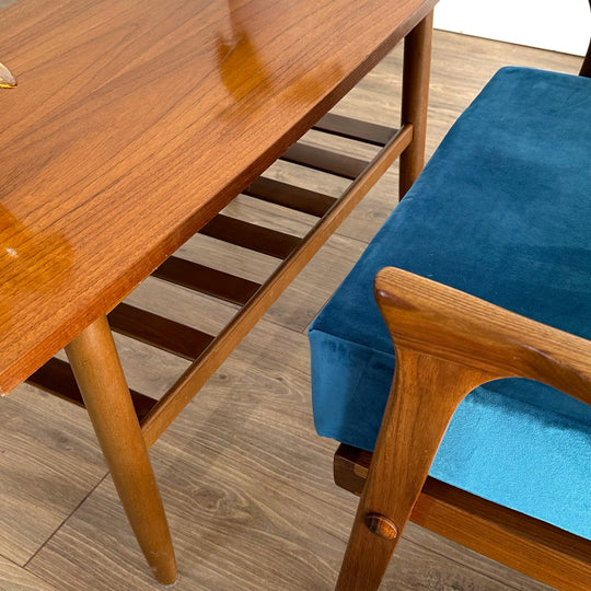 Mid Century Teak Coffee Table with Magazine Shelf