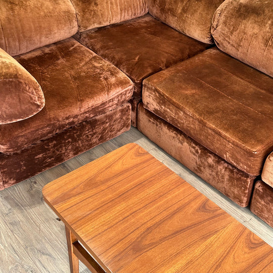 Mid Century Teak Coffee Table with Rattan Shelf