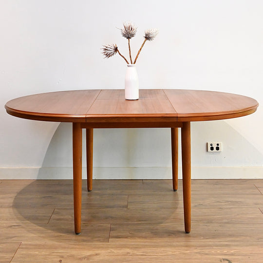 Mid Century Teak Round Extendable Dining Table by Chiswell (table only).