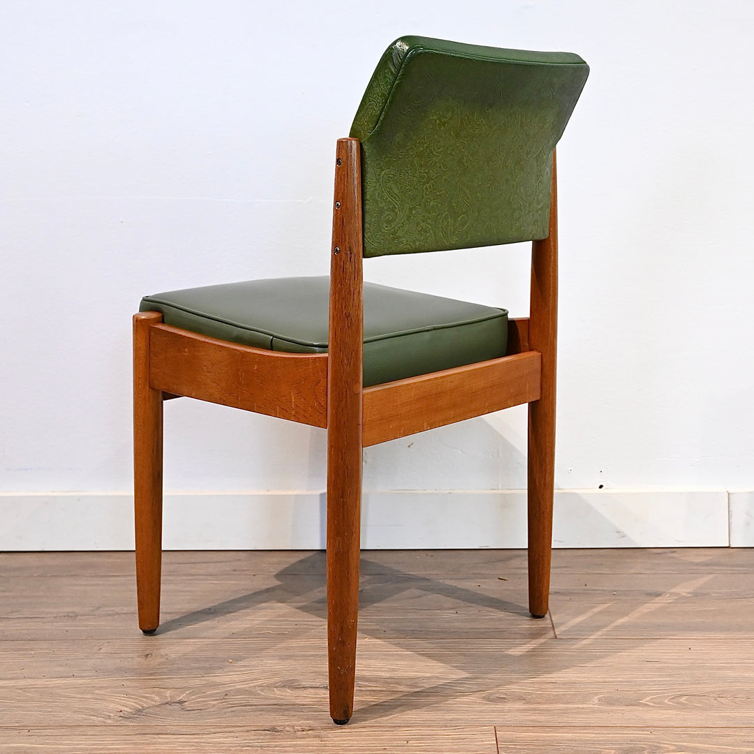 4x Mid Century Teak Green Vinyl Dining Chairs by Chiswell