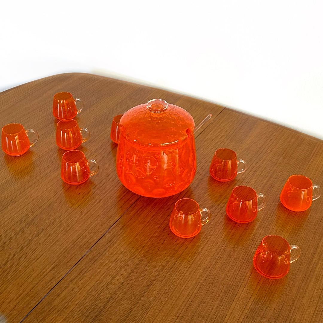 1970s Orange Glass Punch Bowl Set