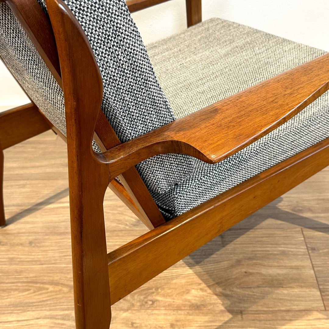 Mid Century Teak Occasional low back Armchair by Fler - custom Warwick upholstery