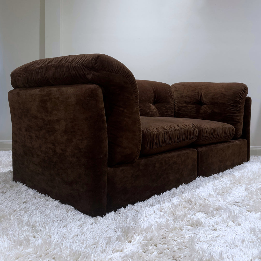 Mid Century 1970s Brown Velvet Modular Lounge Suite by Arana Furniture